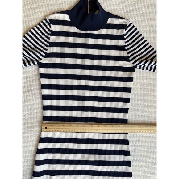 Michael Kors Midi Dress Small Nautical Mock Neck Navy White Vacation Coastal - Picture 8 of 10